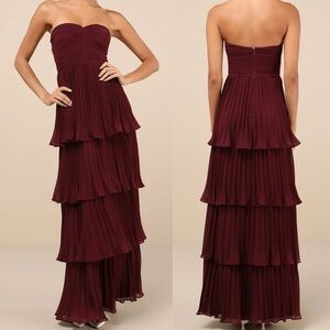NWOT Seriously Sensational Plum Purple Strapless Tiered Maxi Dress